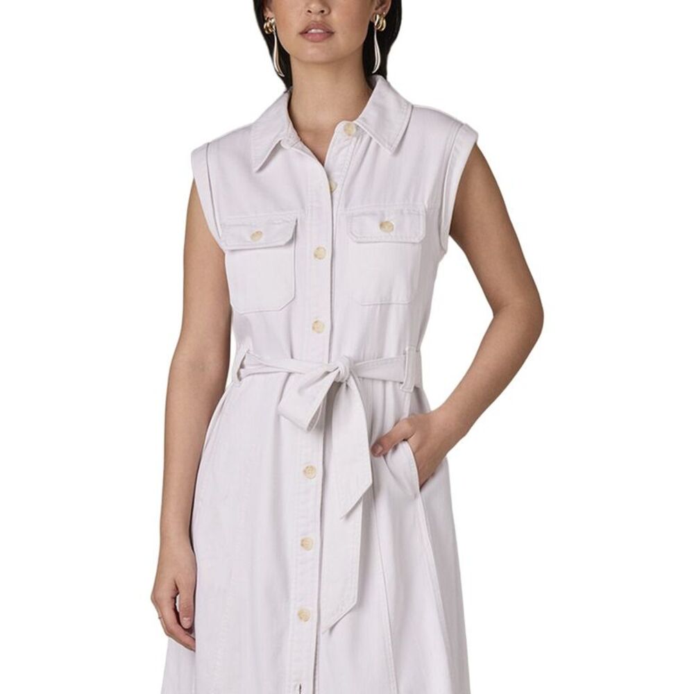 Wit & Wisdom Womens Petite Sleeveless Button Down Midi Dress, White